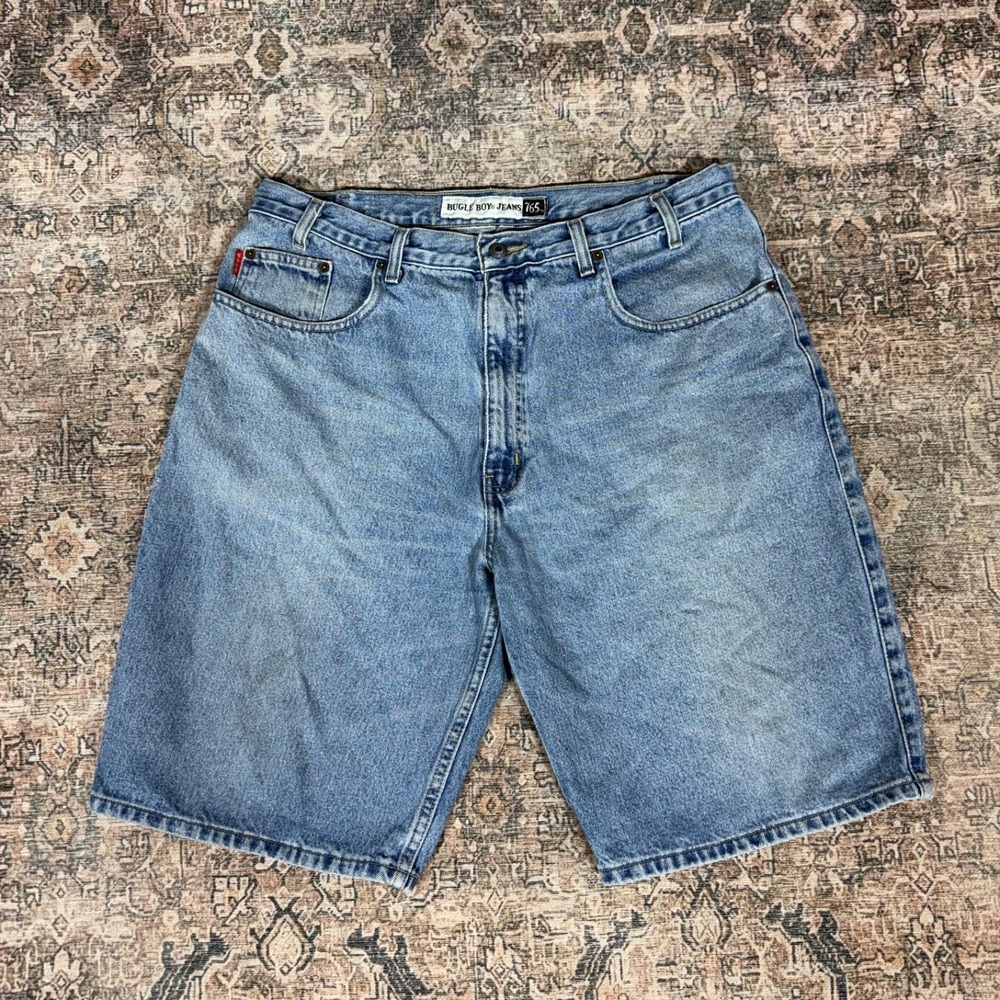 Vintage Bugle Boy Denim Shorts Size 36 Baggy Light Wash 90s Fade